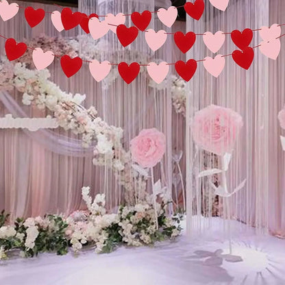 2 Pack Felt Heart Valentine’s Day Garland Banner Valentines Day Heart Decorations for Anniversary Wedding Engagement Party Home Office Wall Decorations Supplies (Red and Pink )