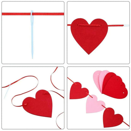 2 Pack Felt Heart Valentine’s Day Garland Banner Valentines Day Heart Decorations for Anniversary Wedding Engagement Party Home Office Wall Decorations Supplies (Red and Pink )