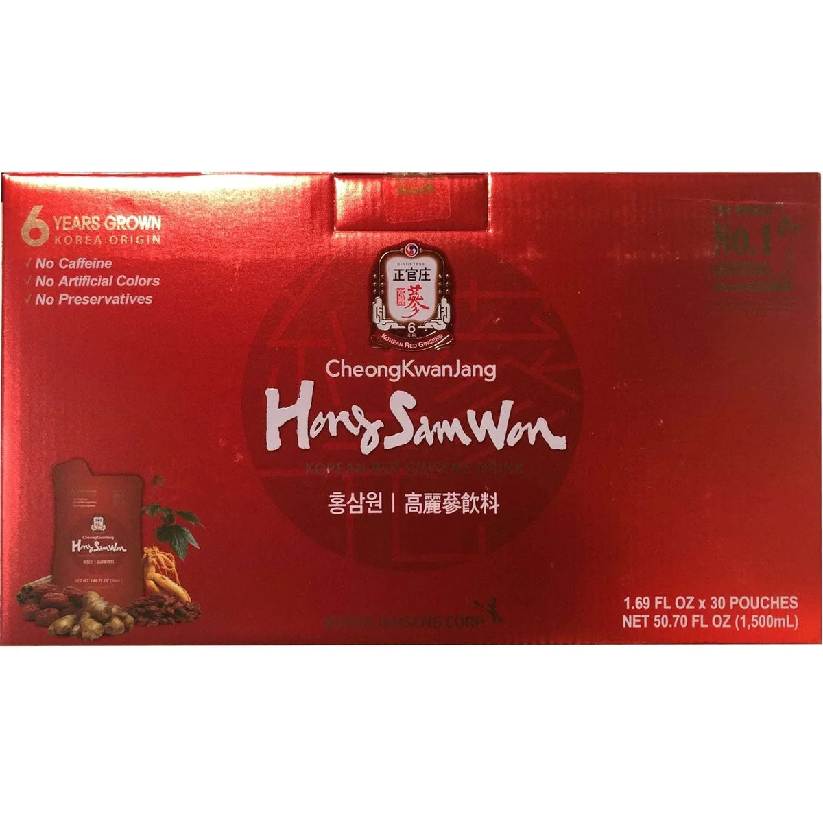 CheongKwanJang Hong Sam Won Red Ginseng Drink, 1.69 fl oz, 30-Count