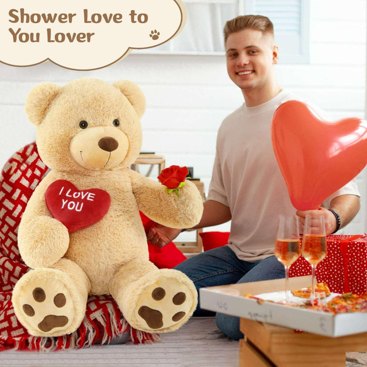 Tezituor 36" Teddy Bear Stuffed Animal Giant Bear Plush with I Love You Heart Plush Toy