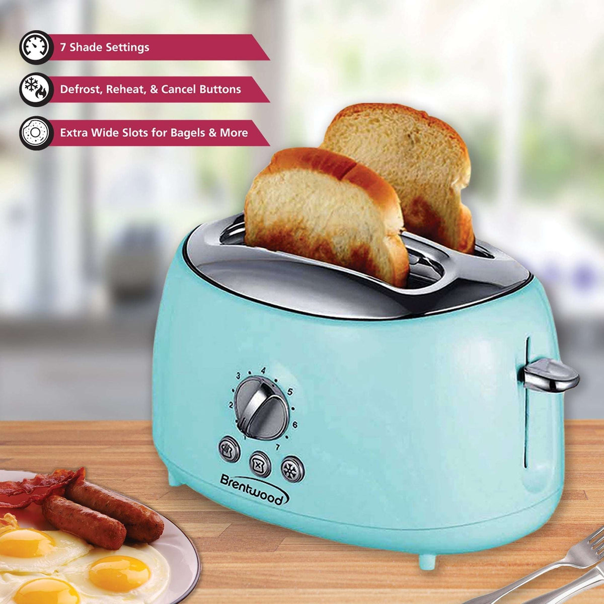 Brentwood Cool-Touch 2-Slice Retro Toaster with Extra-Wide Slots (Blue)