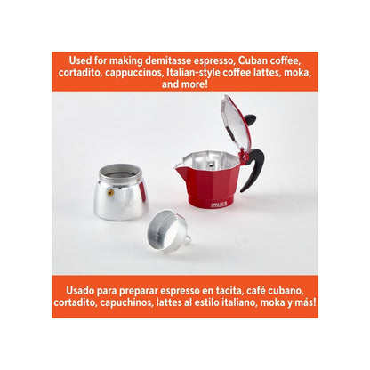 IMUSA 3cup Cast Aluminum Stovetop Coffeemaker with Red Top
