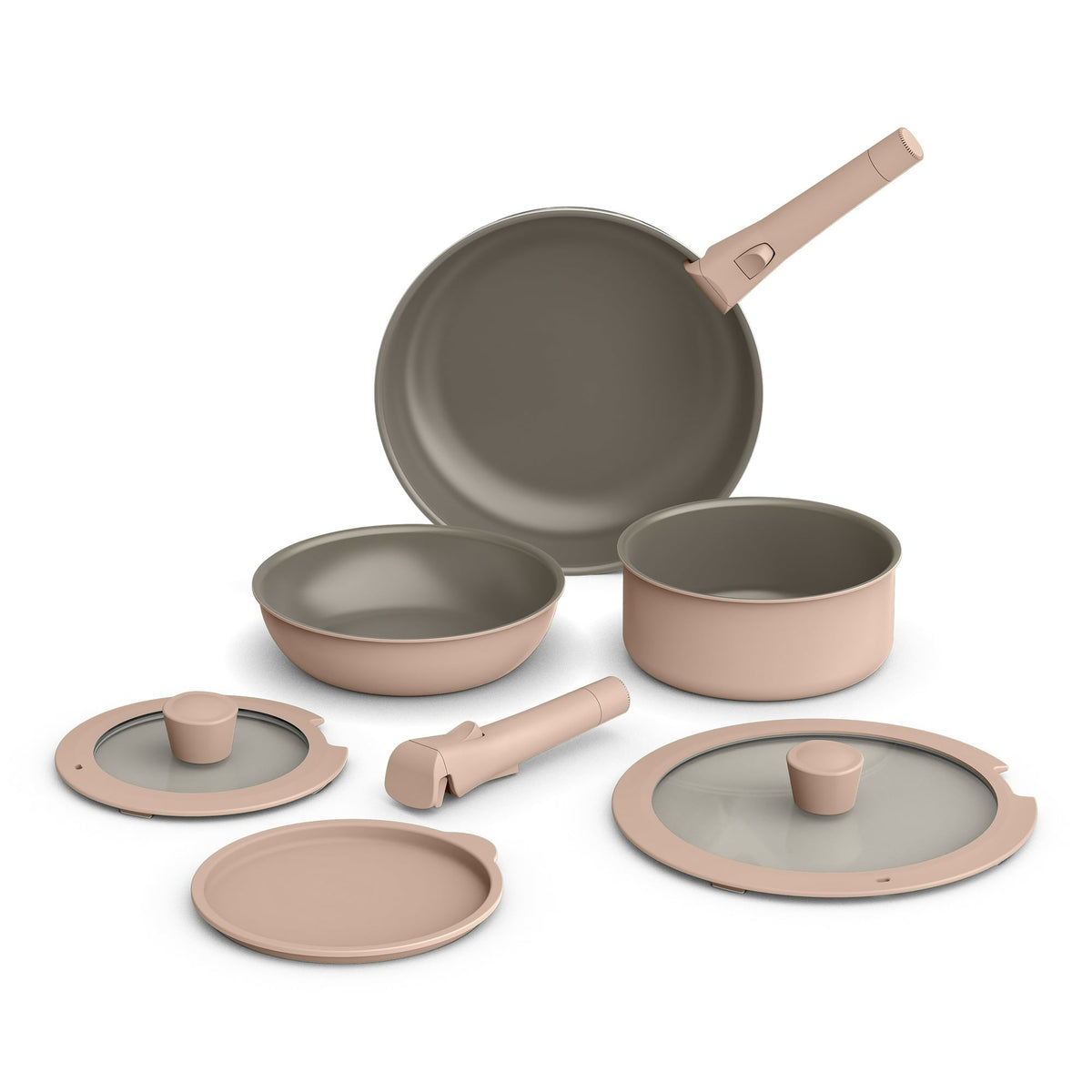 bella 8-Piece Piece Ceramic Nonstick Cookware Set with Removable Handles, Oatmilk