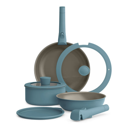 bella 8-Piece Piece Ceramic Nonstick Cookware Set with Removable Handles, Oatmilk