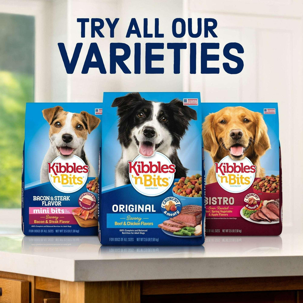 Kibbles 'n Bits Dry Dog Food for Adult Dogs, Savory Bacon & Steak Flavor, 16 lb. Bag