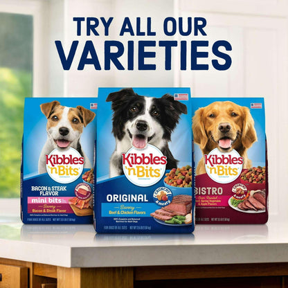 Kibbles 'n Bits Dry Dog Food for Adult Dogs, Savory Bacon & Steak Flavor, 16 lb. Bag
