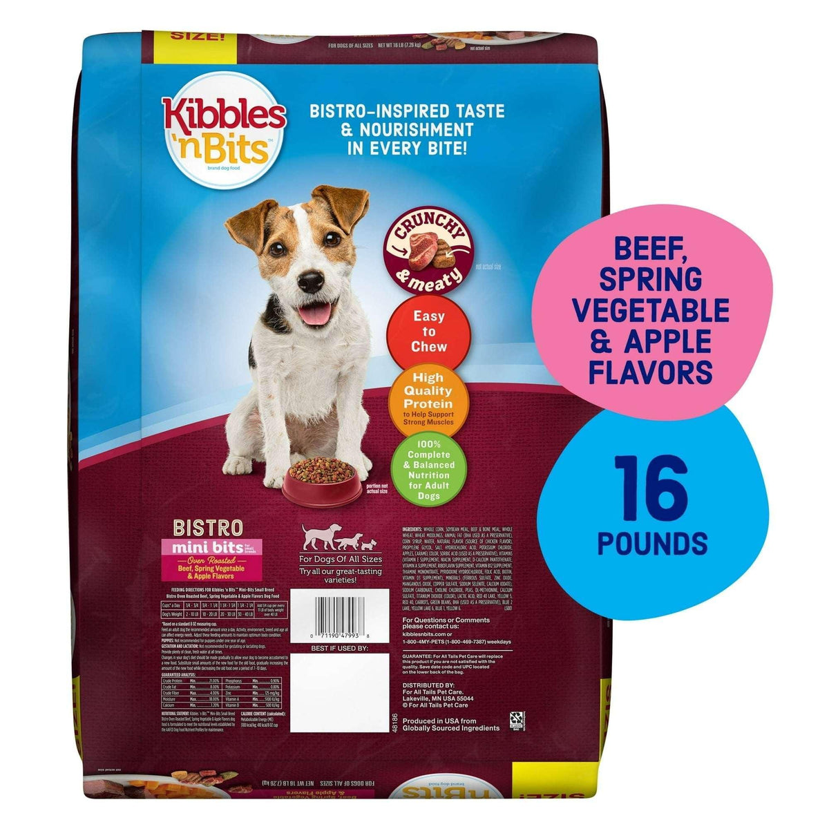 Kibbles ‘n Bits Bistro Mini Bits Small Breed Dry Dog Food Beef & Apple Flavors, 16 lb. Bag