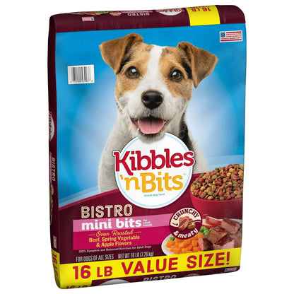 Kibbles ‘n Bits Bistro Mini Bits Small Breed Dry Dog Food Beef & Apple Flavors, 16 lb. Bag