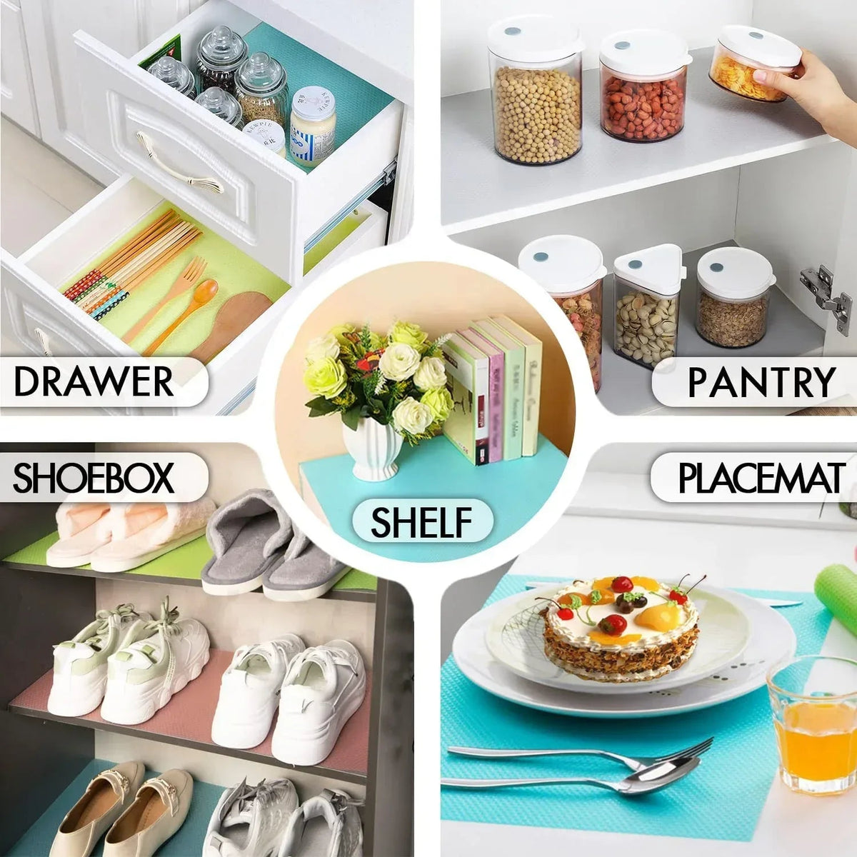 Refrigerator Liners, Maynest Washable Mats Covers Pads, Home Kitchen Gadgets Accessories Organization for Top Freezer Glass Shelf Wire Shelving Cupboard Cabinet Drawers (3 Blue+3 Green+2 Red)