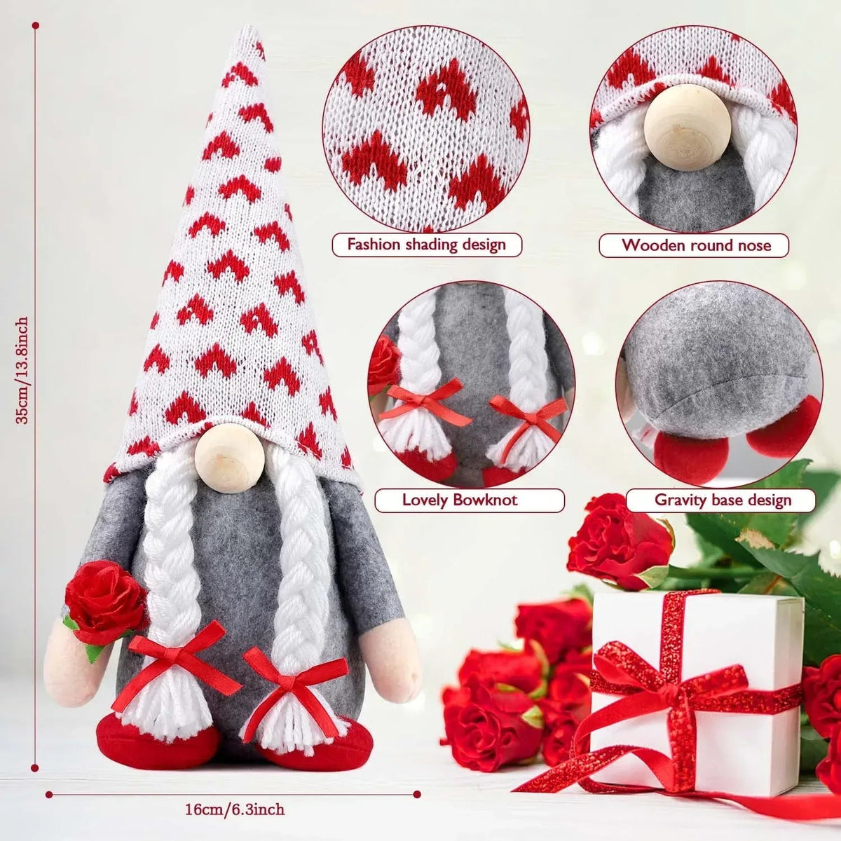 Ayieyill Valentines Day Decor 2pcs Valentine Gnomes Plush Valentines Day Decoration Valentines Home Table Decor Scandinavian Tomte Elf Gnomes Ornaments Sweet Valentines Day Gifts for Him Her