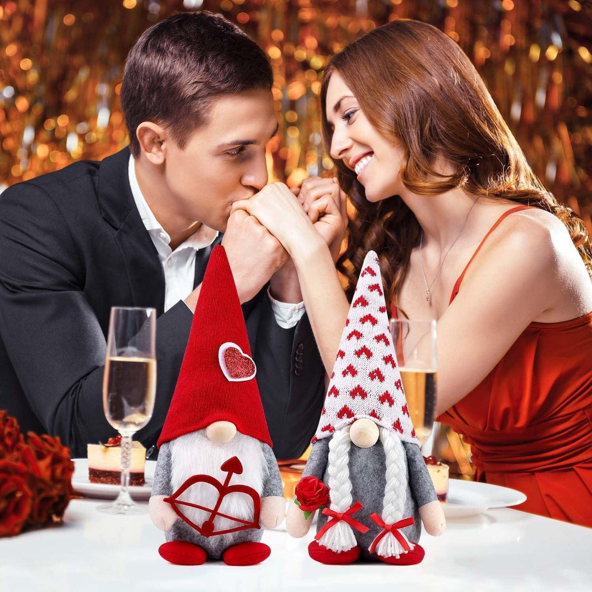 Ayieyill Valentines Day Decor 2pcs Valentine Gnomes Plush Valentines Day Decoration Valentines Home Table Decor Scandinavian Tomte Elf Gnomes Ornaments Sweet Valentines Day Gifts for Him Her