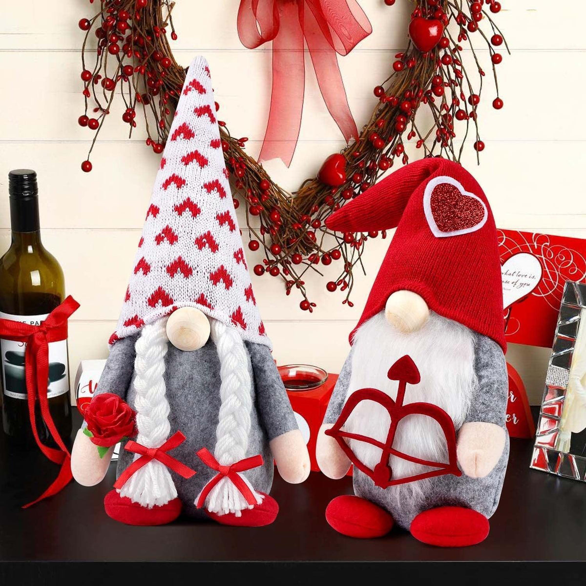 Ayieyill Valentines Day Decor 2pcs Valentine Gnomes Plush Valentines Day Decoration Valentines Home Table Decor Scandinavian Tomte Elf Gnomes Ornaments Sweet Valentines Day Gifts for Him Her