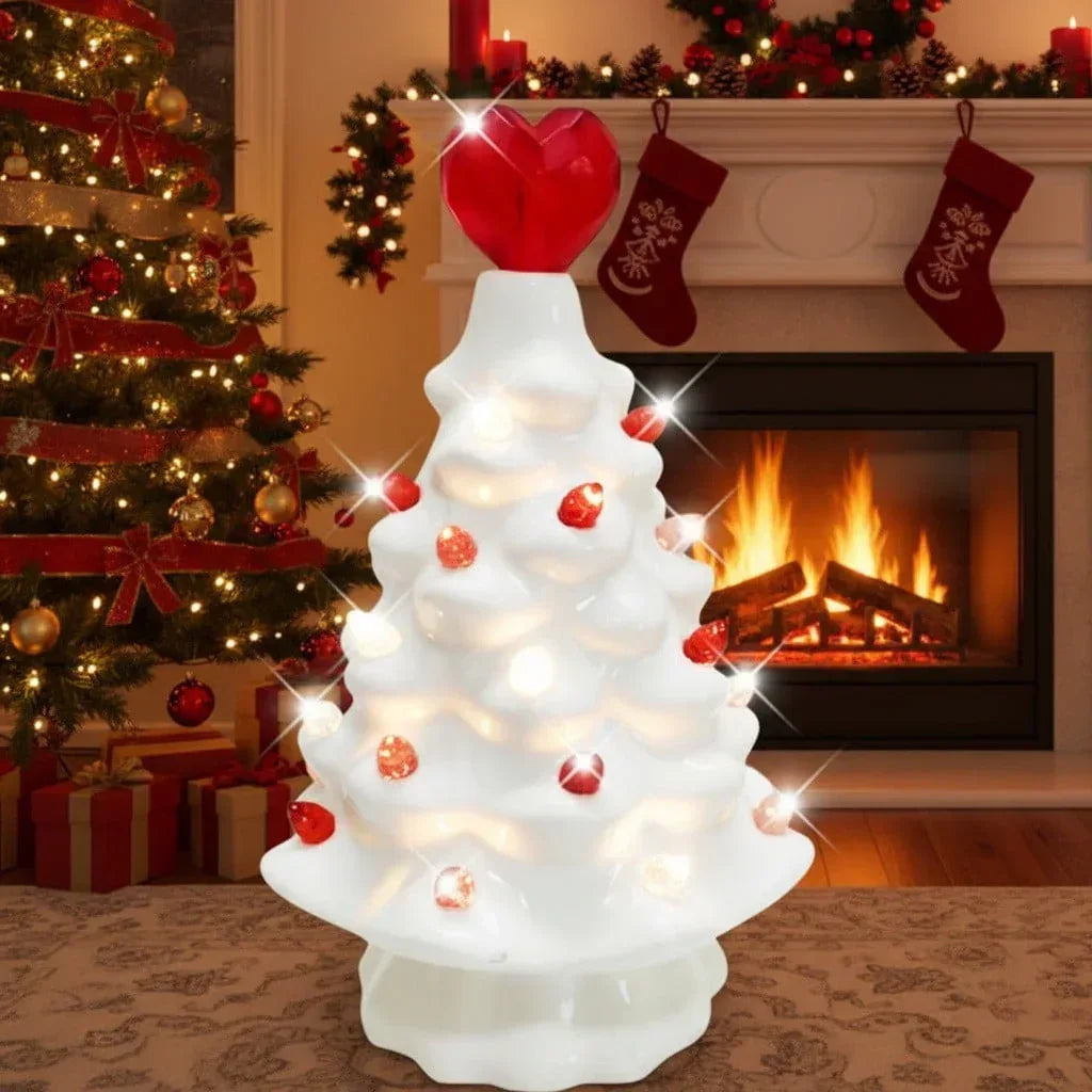 Danhjin Ceramic Valentine Tree LED Decor 6.3 in With Battery Case for Valentine's Day Home Decoration