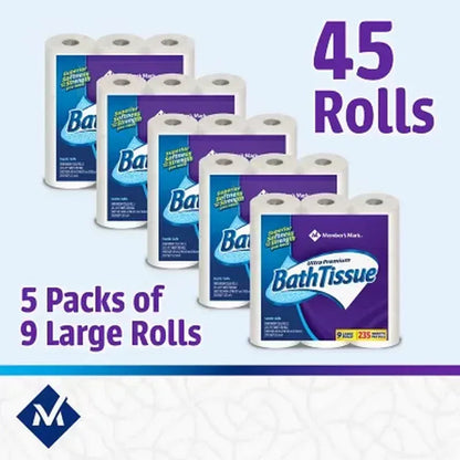 Ultra Premium Soft and Strong Bath Tissue, 2-Ply Large Roll Toilet Paper (235 Sheets, 45 Rolls)
