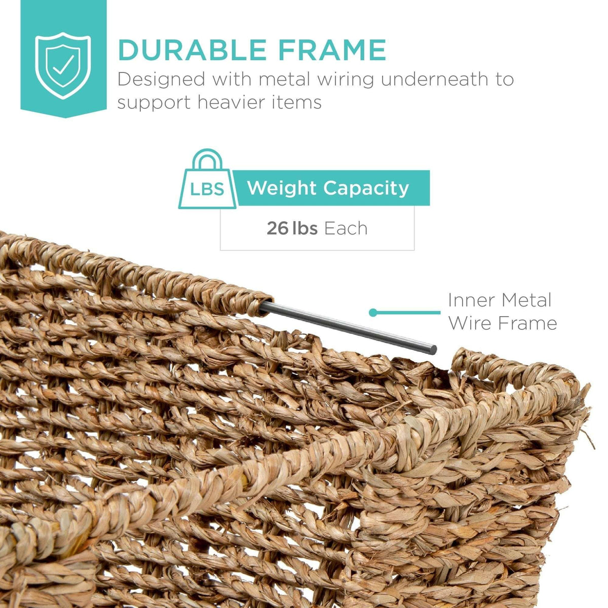 Best Choice Products Set of 4 Multipurpose Stackable Seagrass Laundry Organizer Tote Baskets w/ Insert Handles