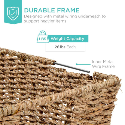 Best Choice Products Set of 4 Multipurpose Stackable Seagrass Laundry Organizer Tote Baskets w/ Insert Handles