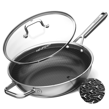 naturepan 3-Ply Hybrid Diamond-Titanium Ceramic Nonstick Frying Pan Set, 3-Piece (8,9.5” & 11”), Stainless Steel Pan, Dishwasher Safe & Oven Safe