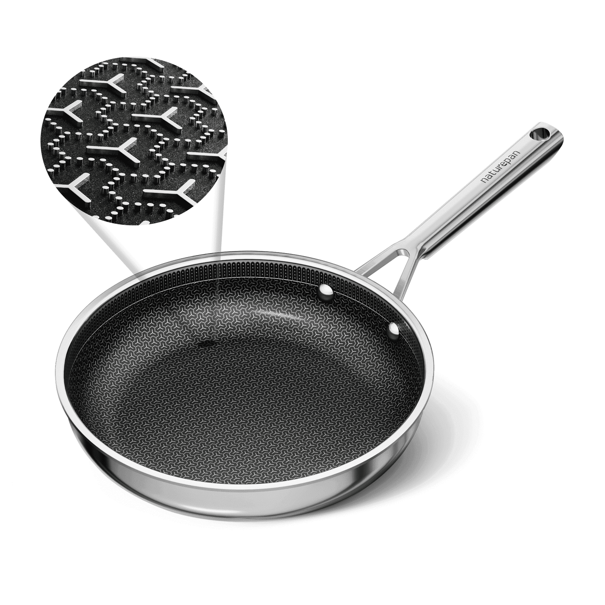 naturepan 3-Ply Hybrid Diamond-Titanium Ceramic Nonstick Frying Pan Set, 3-Piece (8,9.5” & 11”), Stainless Steel Pan, Dishwasher Safe & Oven Safe