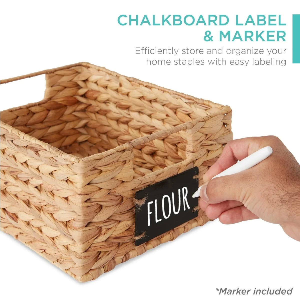 Best Choice Products Set of 4 12in Woven Water Hyacinth Pantry Baskets w/ Chalkboard Label, Chalk Marker