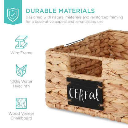 Best Choice Products Set of 4 12in Woven Water Hyacinth Pantry Baskets w/ Chalkboard Label, Chalk Marker