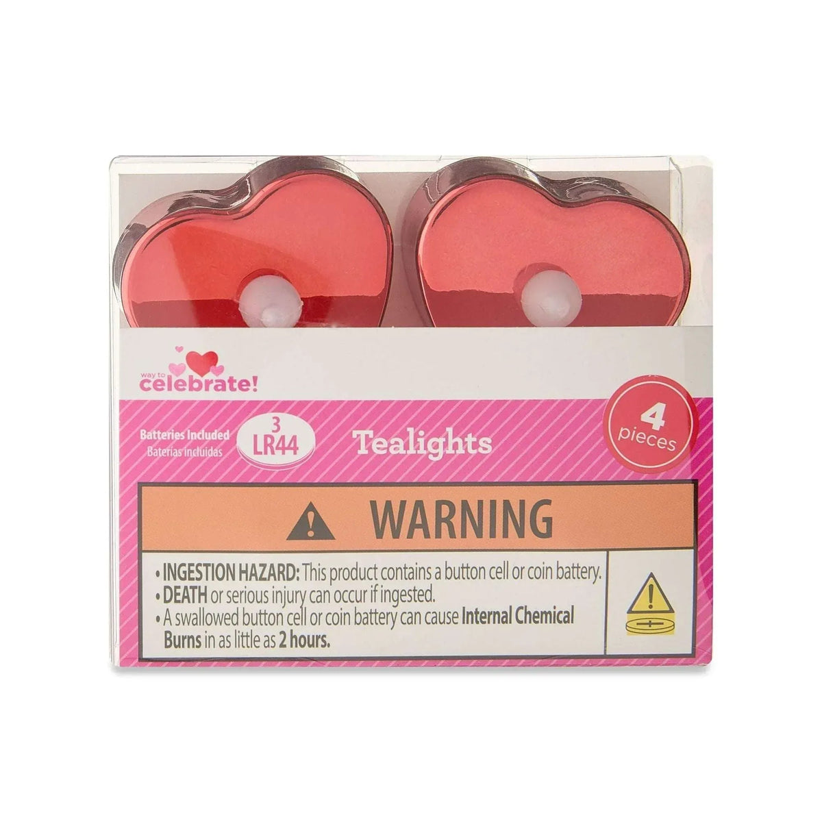 Heart Flameless LED Tealight Candles, Red, 4 Count, Valentine's Day by Way To Celebrate
