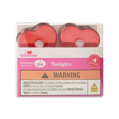 Heart Flameless LED Tealight Candles, Red, 4 Count, Valentine's Day by Way To Celebrate