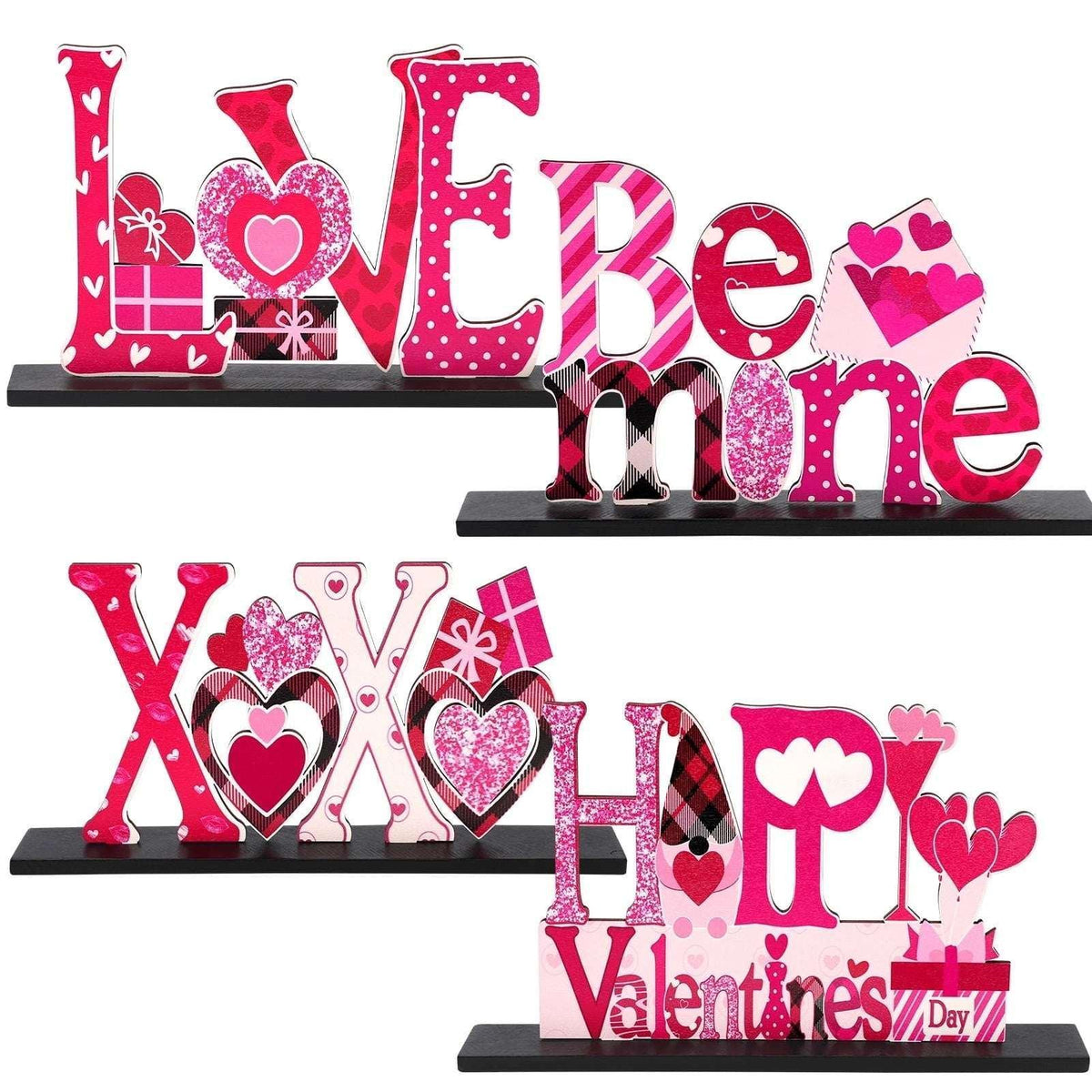 Ayieyill Valentines Day Decorations, 4Pcs Valentines Love Tabletop Decor for Gift Dining Room Table Wedding Anniversary Party Supplies Décor Tray Decor