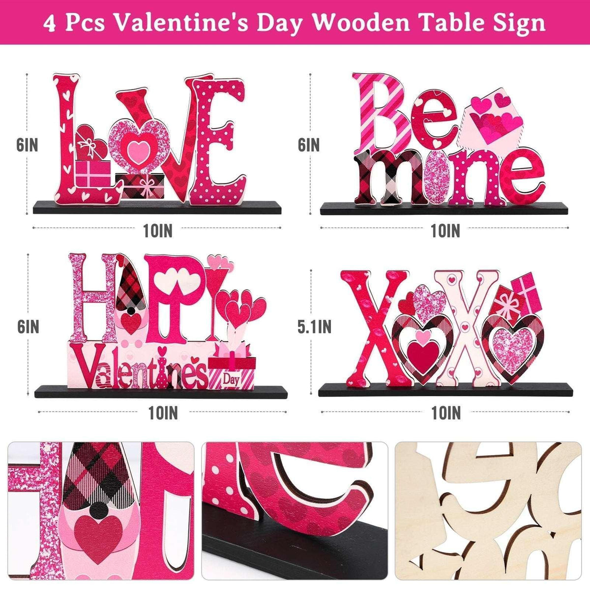 Ayieyill Valentines Day Decorations, 4Pcs Valentines Love Tabletop Decor for Gift Dining Room Table Wedding Anniversary Party Supplies Décor Tray Decor