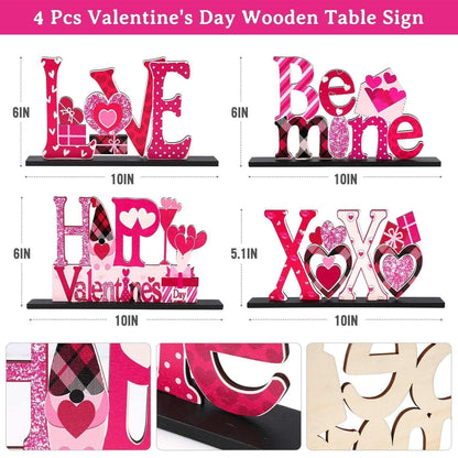 Ayieyill Valentines Day Decorations, 4Pcs Valentines Love Tabletop Decor for Gift Dining Room Table Wedding Anniversary Party Supplies Décor Tray Decor