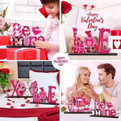 Ayieyill Valentines Day Decorations, 4Pcs Valentines Love Tabletop Decor for Gift Dining Room Table Wedding Anniversary Party Supplies Décor Tray Decor