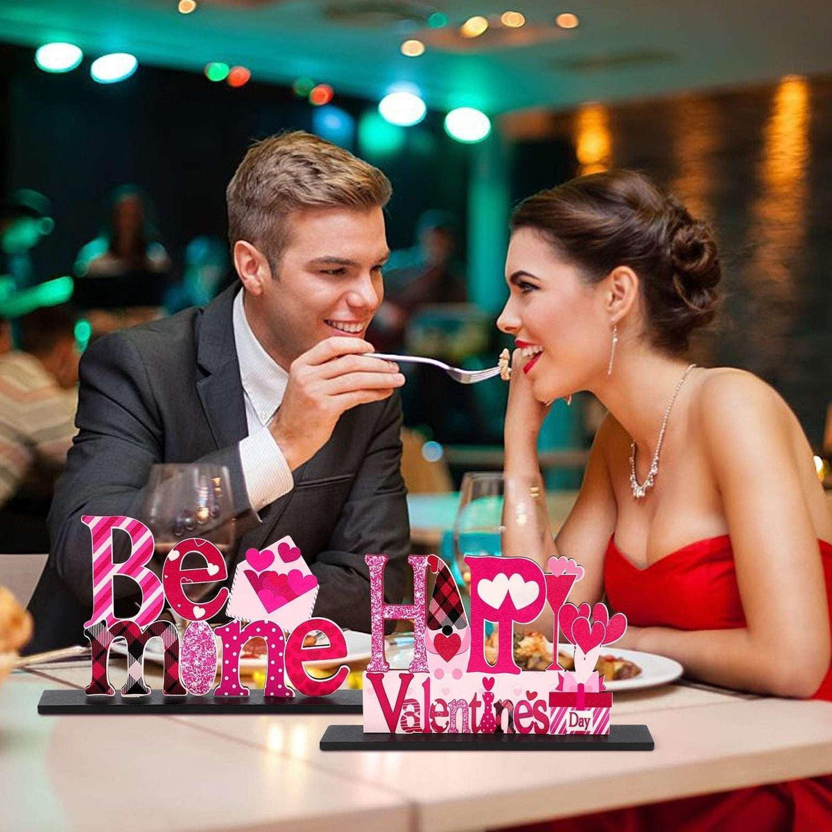 Ayieyill Valentines Day Decorations, 4Pcs Valentines Love Tabletop Decor for Gift Dining Room Table Wedding Anniversary Party Supplies Décor Tray Decor