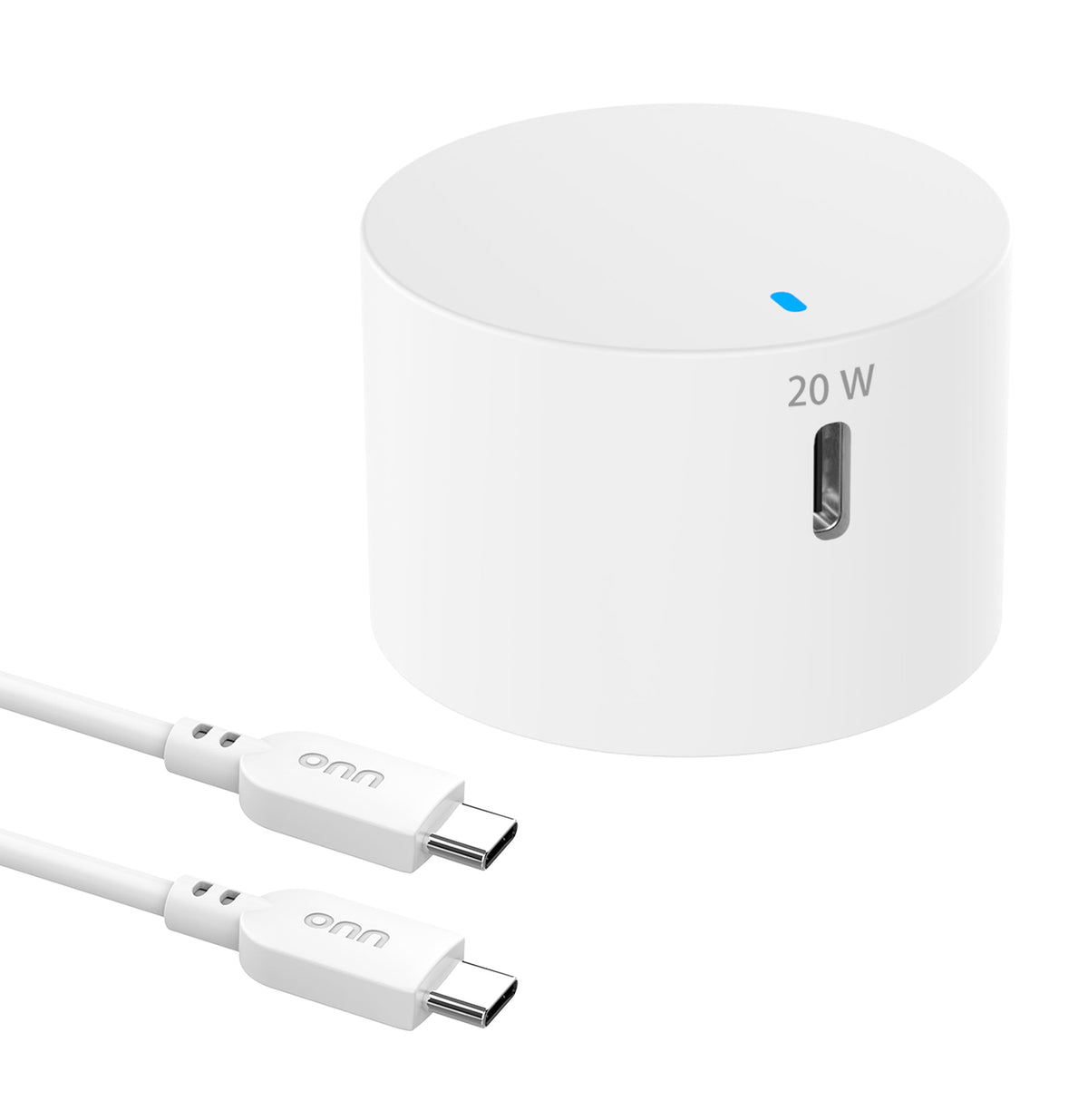 onn 20W Single USB-C Port Wall Charger with 3ft C-C Cable, Fast Charging, USB-IF Certified,Foldable Plug, White - Compatible with iPhone 17/16/15 Series, Galaxy, Note, Pixel, iPad Pro, & More