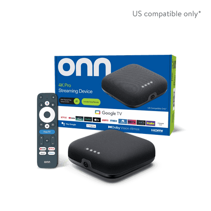 onn 4K Pro Streaming Device, Google TV with Gemini* - Ultra-fast Streaming, Stunning 4K UHD, 32GB Storage, 3GB RAM, Dolby Vision & Atmos, Find My Remote with Backlight, Ethernet Port