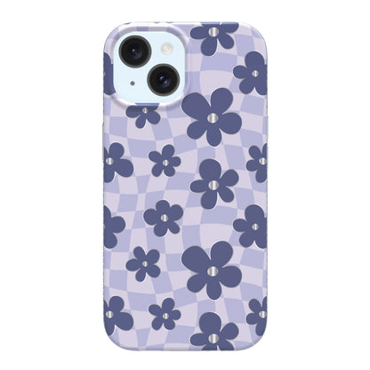 onn Purple Checkered Floral Phone Case for iPhone 17e / iPhone 16e / iPhone 15 / iPhone 14 / iPhone 13