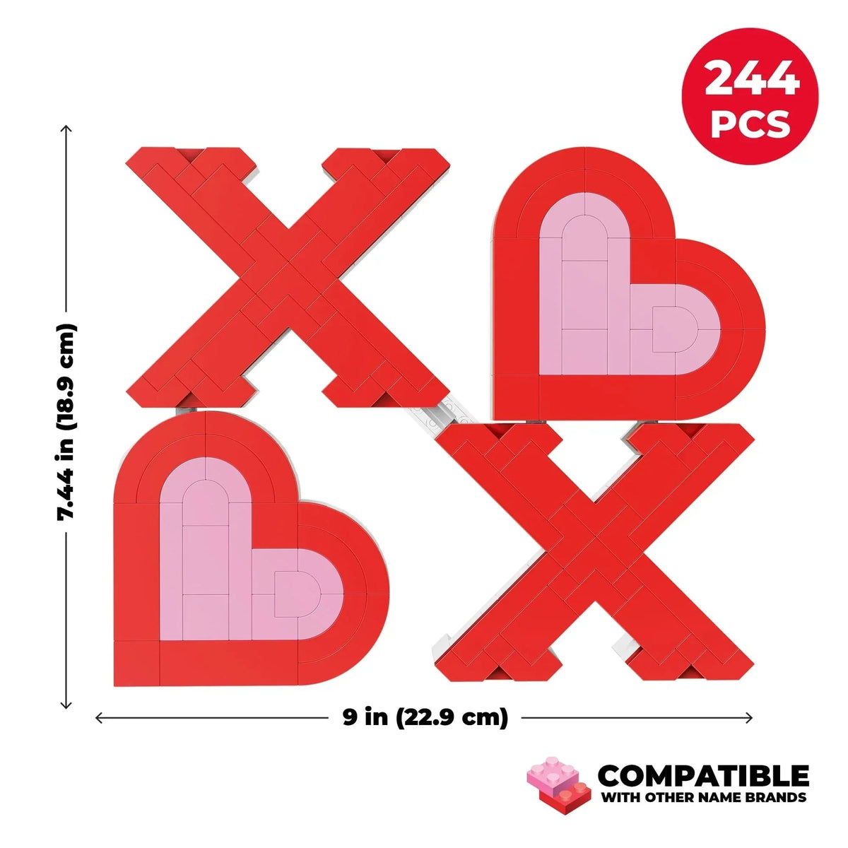 Brickcraft Bricktanicals XOXO Sign Building Kit (244-Piece Set), Valentine's Day Decor, Brick Hearts, Build Together Couples Activity, Romantic Gift, Home Display, Collectible Building Set