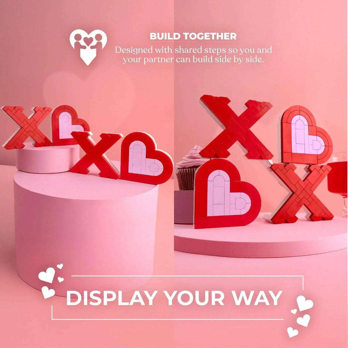 Brickcraft Bricktanicals XOXO Sign Building Kit (244-Piece Set), Valentine's Day Decor, Brick Hearts, Build Together Couples Activity, Romantic Gift, Home Display, Collectible Building Set