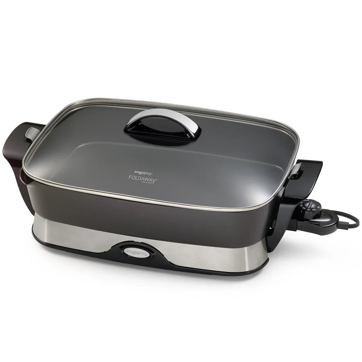 Presto Electric Skillet with Tempered Glass Lid, Nonstick Foldaway Kitchen Appliance, Electric Pot for Cooking, 16 Inch, Black