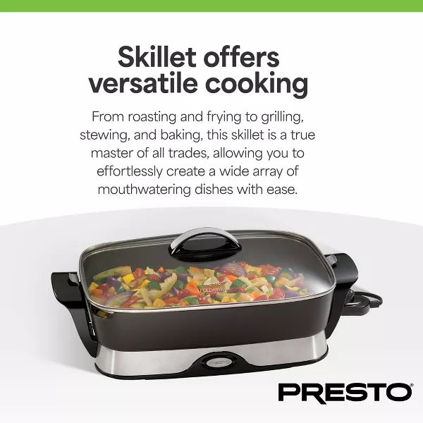 Presto Electric Skillet with Tempered Glass Lid, Nonstick Foldaway Kitchen Appliance, Electric Pot for Cooking, 16 Inch, Black