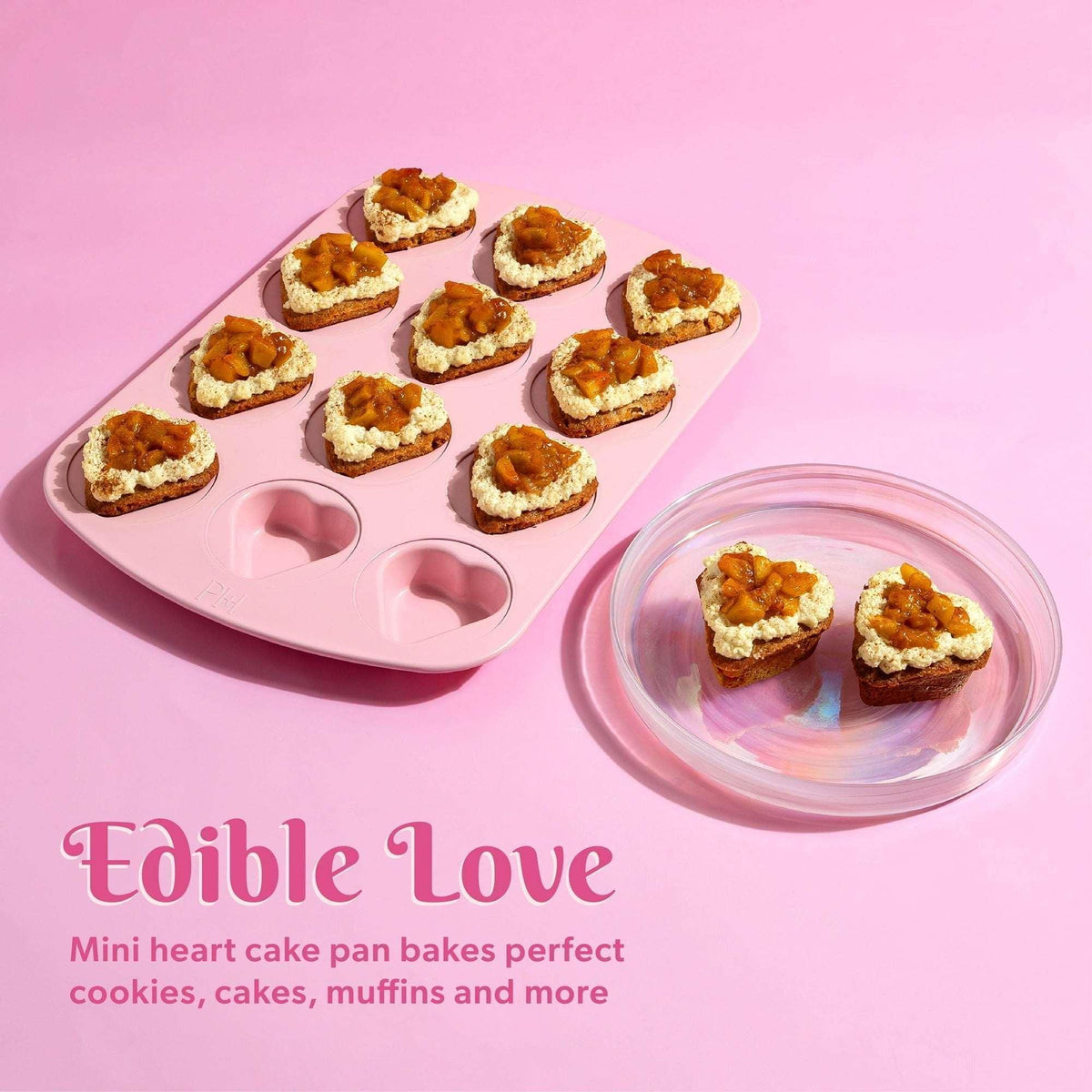 Paris Hilton 12 Cup Mini Heart Pan, Premium Nonstick, Heavy Duty Carbon Steel, Dishwasher Safe, Pink