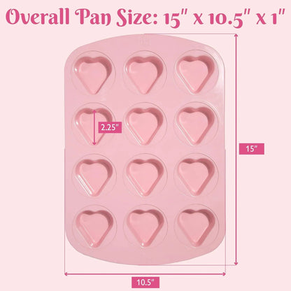 Paris Hilton 12 Cup Mini Heart Pan, Premium Nonstick, Heavy Duty Carbon Steel, Dishwasher Safe, Pink