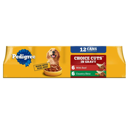 Pedigree Choice Cuts In Gravy Adult Soft Wet Dog Food With Beef Multipack, 13.2 oz Cans 12 Pack