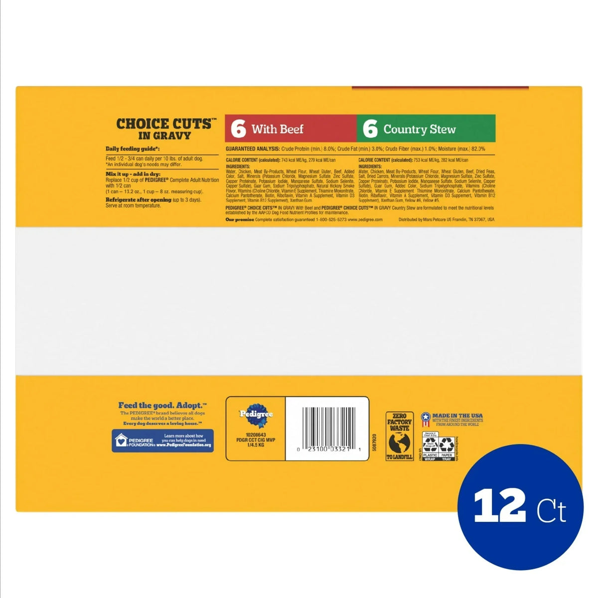 Pedigree Choice Cuts In Gravy Adult Soft Wet Dog Food With Beef Multipack, 13.2 oz Cans 12 Pack