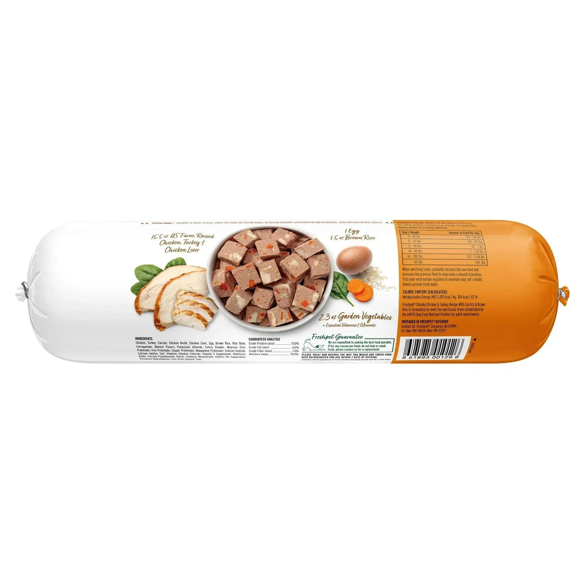 Freshpet Fresh Dog Food, Chunky Chicken & Turkey Recipe, Slice & Serve Roll, 1.5 lb.