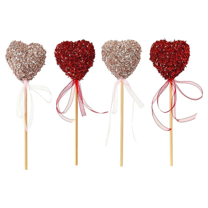 Tinsel Heart Decorative Picks, Red and Pink, 8", 4 Count Per Pack, Valentine's Day by Way To Celebrate (Pack of 2)