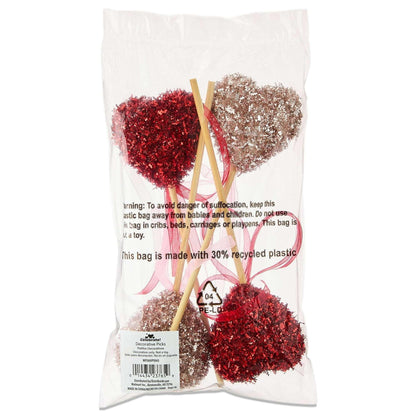 Tinsel Heart Decorative Picks, Red and Pink, 8", 4 Count Per Pack, Valentine's Day by Way To Celebrate (Pack of 2)