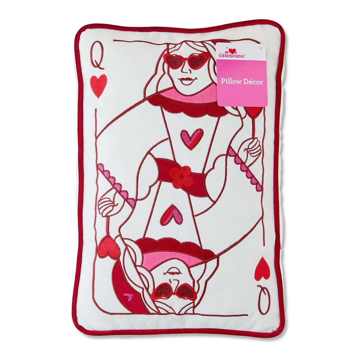 King and Queen of Hearts Card Decorative Pillow, Red and White, 10" x 15", Valentine's Day by Way To Celebrate
