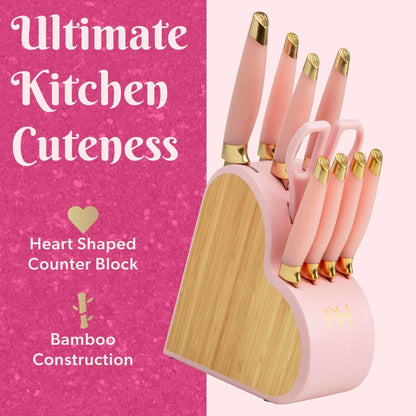 Paris Hilton 10-Piece Heart-Shaped Stainless Steel Knife Block Set