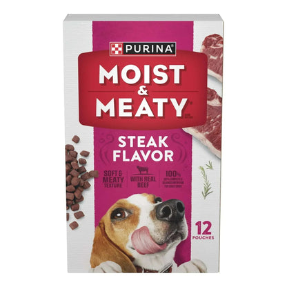 Purina Moist & Meaty Dry Dog Food, High Protein Steak Flavor with Real Beef, 6 oz Per Pouches