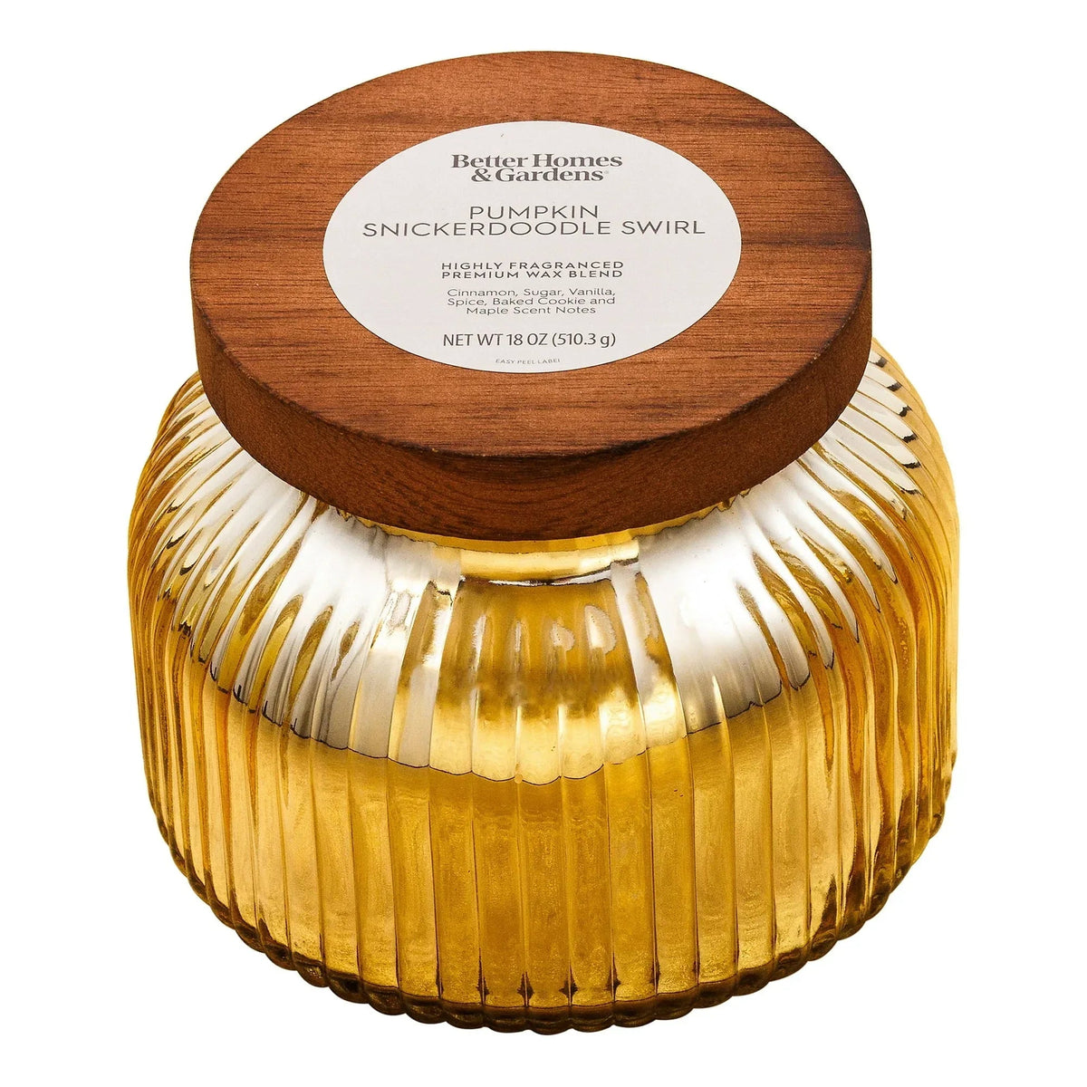 Better Homes & Gardens Scented Cotton 2-Wicks Ribbed Mecury Glass Jar Candle with Wooden Lid 18oz