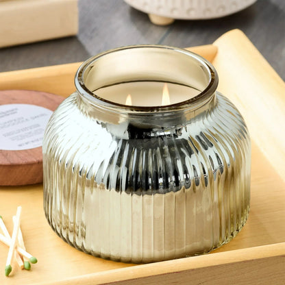 Better Homes & Gardens Scented Cotton 2-Wicks Ribbed Mecury Glass Jar Candle with Wooden Lid 18oz